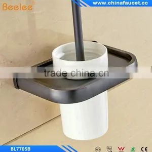 Black Oil Rubbed Bronze Bathroom Toilet Brush Holder Wall Mounted Ceramic Cup thumbnail-3