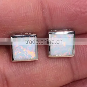Wholesale 925 Sterling Silver Square Orange Opal Post Stud Earring thumbnail-3