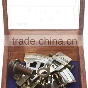BEAUTIFUL SOLID BRASS SEXTANT - ANTIQUE VINTAGE NAUTICAL SEXTANT WITH WOODEN BOX 1045 thumbnail-2