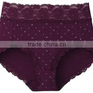 Ladies High Quality Lace Trim High Waist Cotton Briefs thumbnail-1