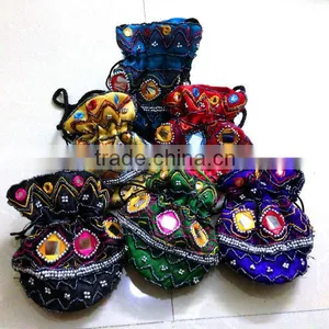 Wholesale Lot !!! Wedding Favor Gift Jewelry Packing Hand Embroidered Ethnic Satin Pouch Bag thumbnail-1