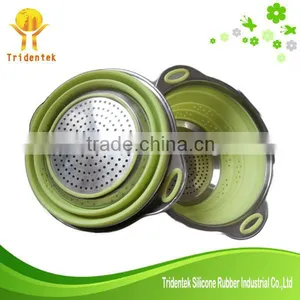 Convenient Non-toxic Green Food Grade Silicon Folding Colander thumbnail-1