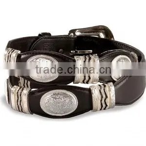 Concho Studded 100% Genuine Leather Men's Scalloped Leather Belts thumbnail-2
