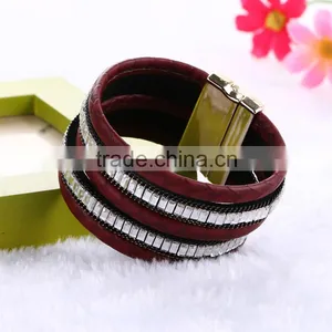 New Arrive Wide Velvet Magnetic Clasp Bohemia Style Crystal Bracelet thumbnail-1