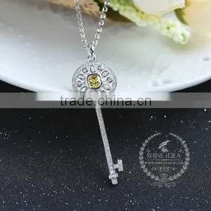 925 Sterling Silver Rhinestone Yellow Zircon Key Pendnat Charm Idea Jewelry Fashion Women Necklace Jewelry Supplies 6360474 thumbnail-2
