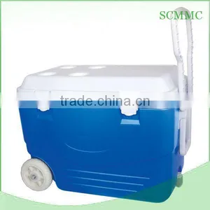 46L Pulling Cooler Box Insulated Plastic Ice Box With Side Handle and Small Wheel thumbnail-1