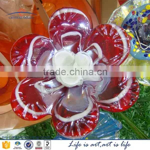 Hand Made Murano Glass BRIGHT RED WHITE Colored Flower With Twisted/long Stem thumbnail-1