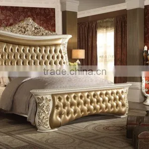 Wooden Hand Carved European Style Fancy Classical Canopy Bedroom Furniture/King Bed For Luxury Villa(MOQ=1 SET) thumbnail-6