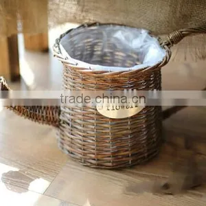 Handmade Antique Wicker Plant Basket Artificial Flower Basket Decoration Plant Pot thumbnail-1
