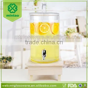 Big Capacity Glass Water and Beverage Dispenser With Wooden Stand thumbnail-1