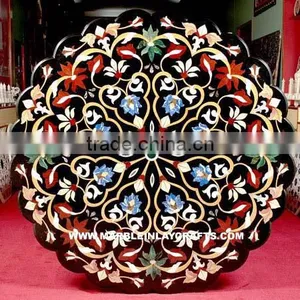 Black Marble Stone Inlay Table Top Marble Inlay Coffee Table Top thumbnail-1