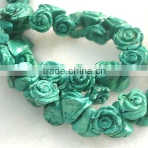 16inch Blue Carved Rose Flower Loose Turquoise Beads thumbnail-1