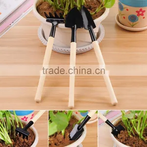 3pcs Mini Garden Gardening Plant Tools Set With Wooden Handle Shovel Rake Spade thumbnail-6
