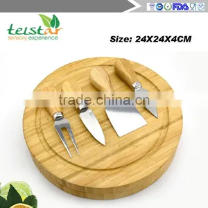 New Design High Quality Rubber Wood Cheese Board Wood Cheese Board With 4knives Set Bamboo & Wood Products Kitchenwares co Tools thumbnail-2
