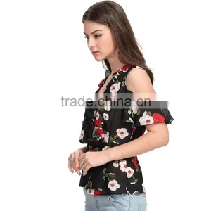 Woman Back Neck Design Chiffon Latest Fashion Image New Printed Blouse thumbnail-5