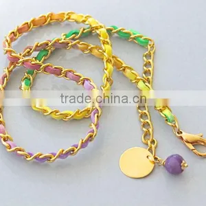 Chain Wrap Suede Cord Bracelet, Triple Suede Cord Leather Wrap Bracelet thumbnail-1