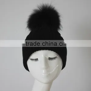 Myfur Stylish Pom Pom Winter Knit Hats Natural Real Raccoon Fur Balls Wholesale Custom Beanie Hat thumbnail-5