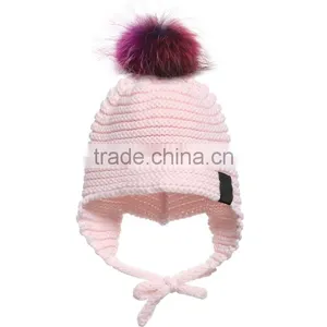Myfur Removable Raccoon Fur Pompom Crochet Baby Hat With Earflap thumbnail-1