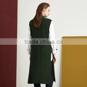 2017 New Design Women Green Color Vest Sweater Stand Collar Side Vent Sweater thumbnail-4