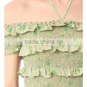 2017 OEM Femme Halter Ties Dainty Floral Elastic Ruffles Frill Blouse thumbnail-5