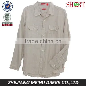 Men's Long Sleeve Solid Double Pocket Linen Casual Shirt thumbnail-5