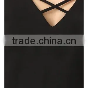 OEM Seriver Women T Shirt Black Soild Color Cotton Jesery V Necklace T Shirt thumbnail-5