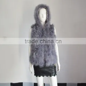 SJ007-01 Top Quality 2017 Fashion Apricot Turkey Feather Vest thumbnail-5