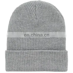 High Quality Grey Knit Acryl Beanie Hat 100% Polyester Fleece Cap Woven Label thumbnail-5