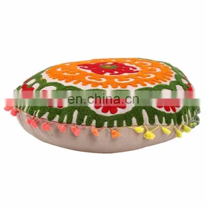 Decorative Indian Vintage Suzani Pillow Cases Embroidered Round Cushion Covers thumbnail-2