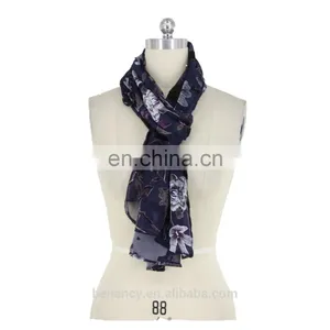 Black Burgundy Burnt Out Flower Pattern Velvet Silk Scarf For Muslin Hijab Ladies Scarves thumbnail-5