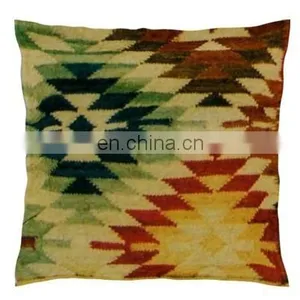 Decorative Vintage Hand Woven Source From Indian 100 % Cotton Antique Textile Fabric Kilim Cushion Cover thumbnail-1