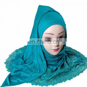 2-Way Style Cyan Color Scarf Hijab Design 2017 / Latest Outwear Embroidery Stoles 2017 / Women Headscarf (scarves Scarf Stoles) thumbnail-3