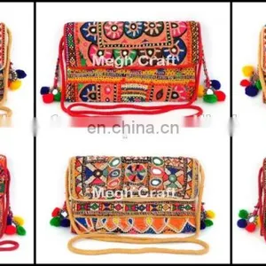 Boho Banjara Clutch Bag- Ethnic Bag - Indian Mirror Bag- Handmade Banjara Clutch Purse Bag-Indian Banjara Clutch Ethnic Bags thumbnail-2
