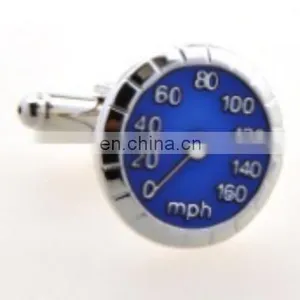Men Suits Accessory Blue Car Speedometer Round Silver Cufflink Fashion Wholesale Jewelry thumbnail-1