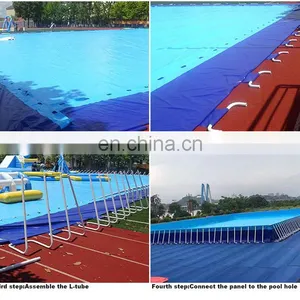 Large Above Ground Steel Metal Frame Swimming Pool Inflatable Water Slide Park Pool 10m 20m 50m thumbnail-6
