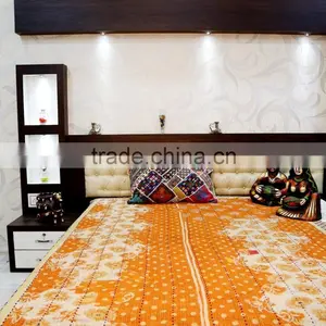 Indian Vintage Kantha Style Gudri Quilt Floral King Size Reversible Bedspread Designer Handstiched Bohemian Tapestery thumbnail-1