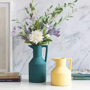 Green Yellow Morandi Watering Can Garden Ceramic Vase Lovely Decor for Tea Table thumbnail-3