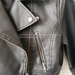Spring/Autumn Women's Washed Eco Leather Motorcycle Biker Jacket thumbnail-4