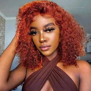 Ginger Orange Deep Wave Bob Wig Lace Front Human Hair Wigs For Black Women Human Hair Orange Ginger Color Curly Short Bob Wig thumbnail-1