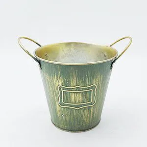 Vintage Distressed Green Galvanized Metal Planter Pots Set, Assorted Garden Metal Buckets & Pitcher for Home Decor thumbnail-2