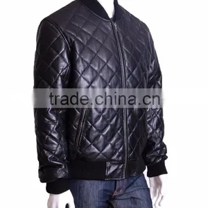 Quilted Bomber Man Leather Jacket thumbnail-2