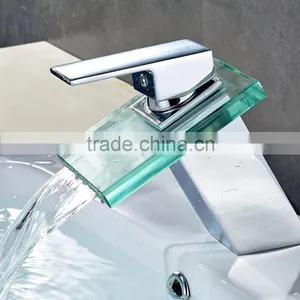 Hot Sell Chrome Plated LED Glass Wash Glass Waterfall Basin Tap thumbnail-1