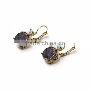 New Model Rhinestone Zircon Giold Huggie Back Dangling Hoop Earrings thumbnail-2