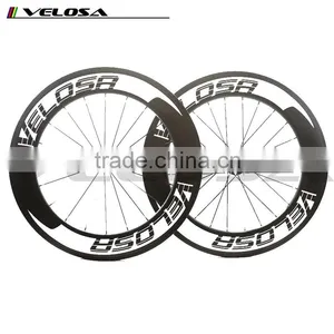 Velosa Logo Straight Pull 88mm Clincher Road Carbon Bike Wheels Racing Bicycle Carbon Wheelset Bitex R51 Hubs Fast Shipping! thumbnail-1