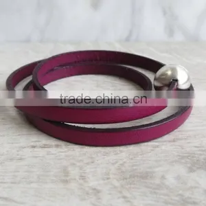 Beautiful Leather Bracelet High Quality Wholesale Stainless Steel Clasp Bracelet Women Bangle thumbnail-1