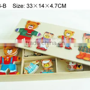 Hot Sale Dress up Bear Family Wooden Puzzle in Box Educational Toys thumbnail-1