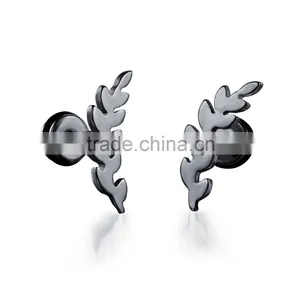 2016 Fashion Earring Designs Pictures 316L Stainless Steel Black Leaf Ladies Cute Earring thumbnail-2