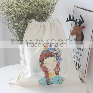 Canvas School Bag Drawstring Backpack Bag thumbnail-5