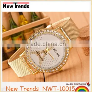 2016 Fashion Gold Mesh Band Rhinestone Tower Watch for Women thumbnail-2