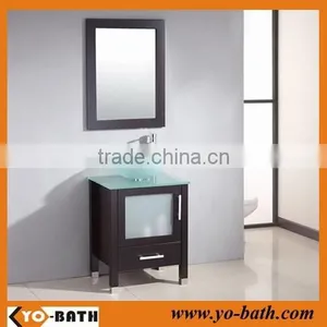 24 Inch Solid Wood Modern Basin Cabinet With Overmounted Glass Wash Basin thumbnail-1